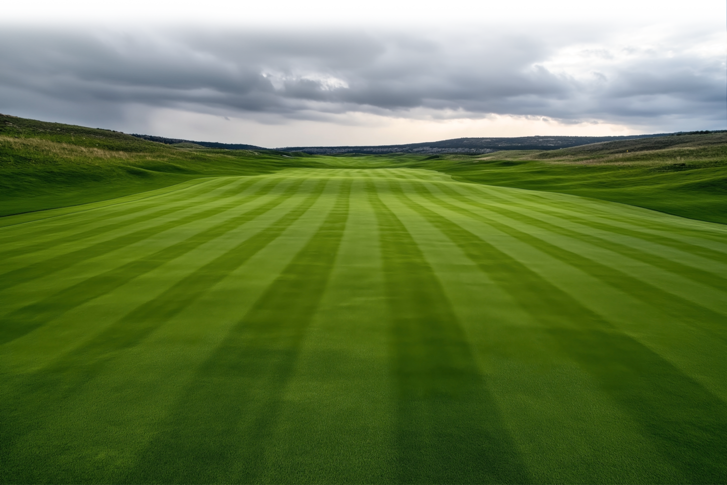 An image of a small valley with freshly cut grass